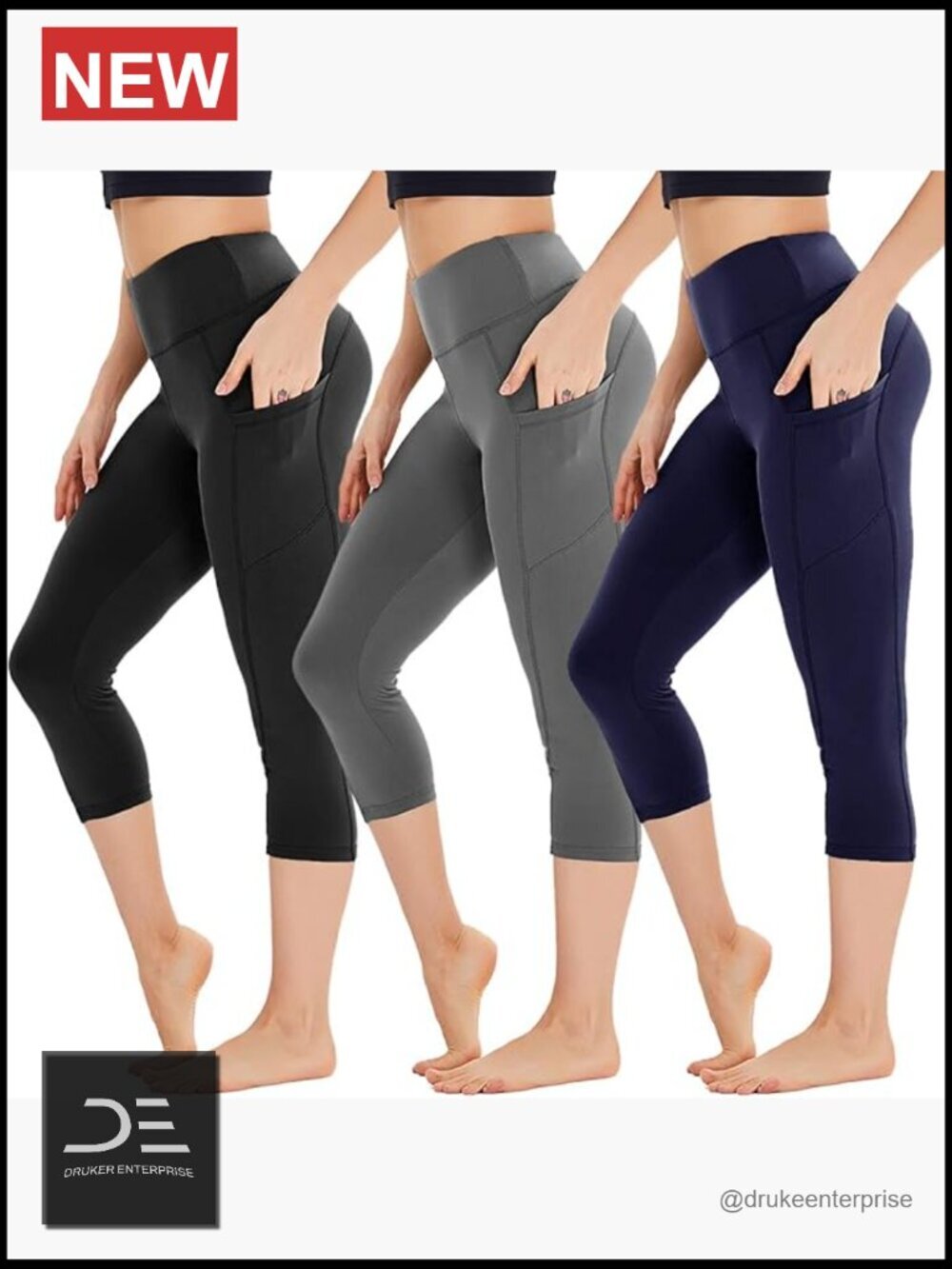 3 Pack Capri Leggings with Pockets High Waist Workout Yoga Pants
